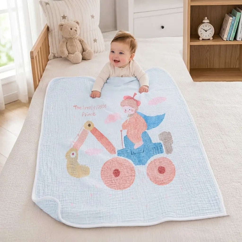 Construction Prince Super Soft Muslin Cotton Blanket for Newborns & Infants with Free Storage Pouch