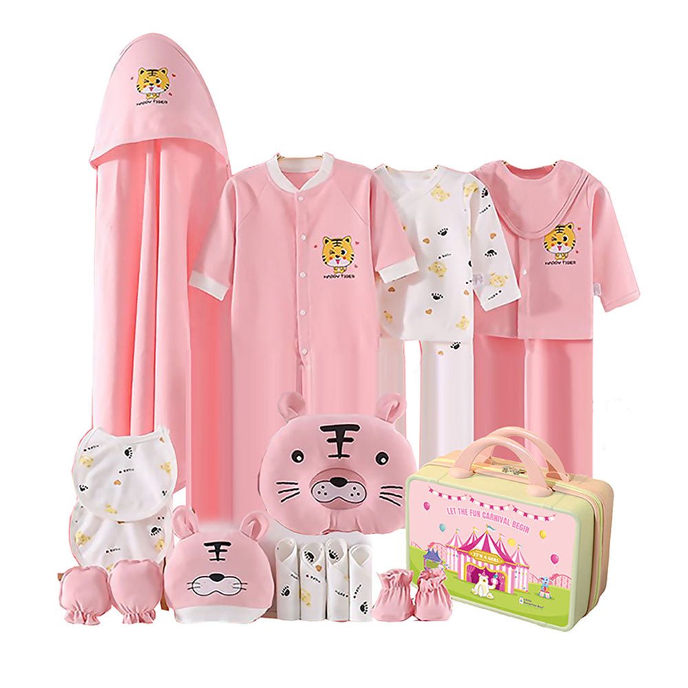 21 Pcs Baby Pink Tiger Newborn Baby Girl/ Boy All Season Wear Gift Hamper With Suitcase - Little Surprise Box21 Pcs Baby Pink Tiger Newborn Baby Girl/ Boy All Season Wear Gift Hamper With Suitcase