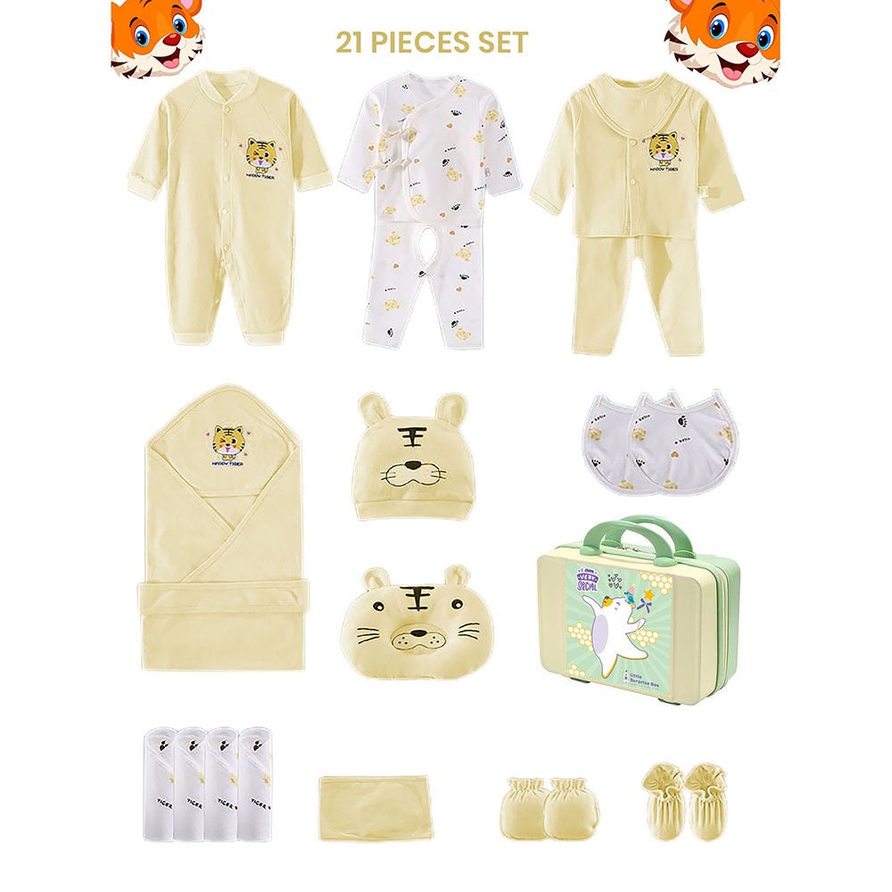 21 Pcs Winter Wear Dual Yellow White Tiger Newborn Baby Girl/ Boy Gift Hamper Box - Little Surprise Box21 Pcs Winter Wear Dual Yellow White Tiger Newborn Baby Girl/ Boy Gift Hamper Box