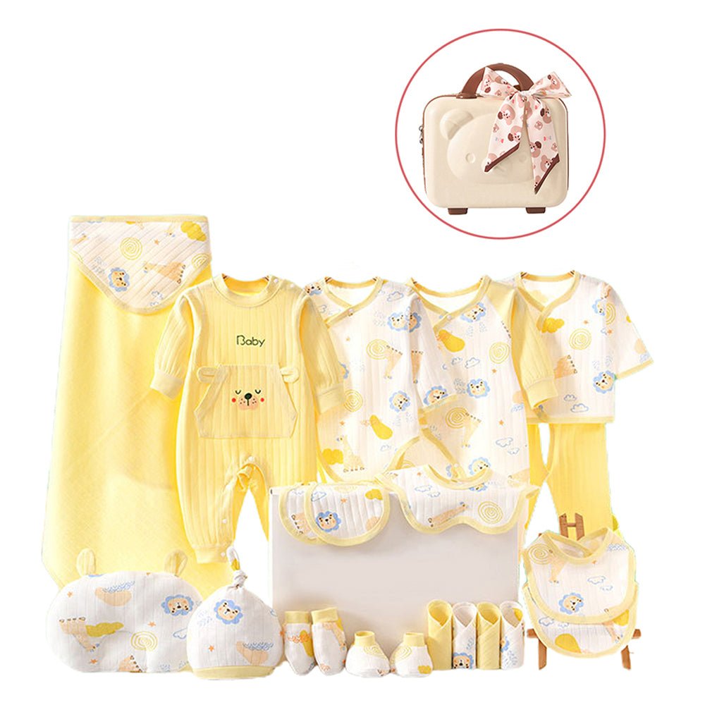 22 pcs Lemon Yellow Jungle Mini Suitcase style Newborn Hamper for Baby Boy/Baby Girl. 0-6 months - Little Surprise Box22 pcs Lemon Yellow Jungle Mini Suitcase style Newborn Hamper for Baby Boy/Baby Girl. 0-6 months