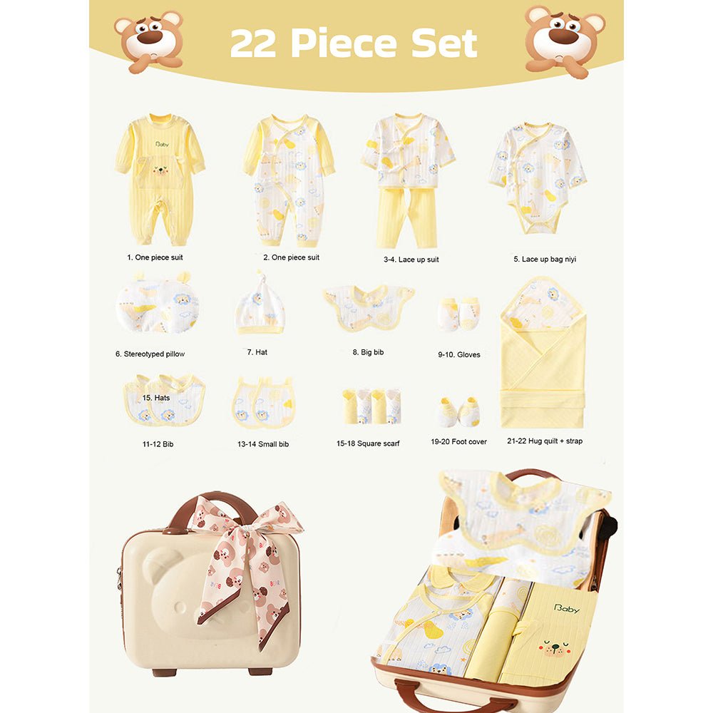 22 pcs Lemon Yellow Jungle Mini Suitcase style Newborn Hamper for Baby Boy/Baby Girl. 0-6 months - Little Surprise Box22 pcs Lemon Yellow Jungle Mini Suitcase style Newborn Hamper for Baby Boy/Baby Girl. 0-6 months