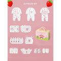 22 Pcs White Strawberry Newborn Baby Girl/ Boy All Season Wear Gift Hamper With Suitcase - Little Surprise Box22 Pcs White Strawberry Newborn Baby Girl/ Boy All Season Wear Gift Hamper With Suitcase