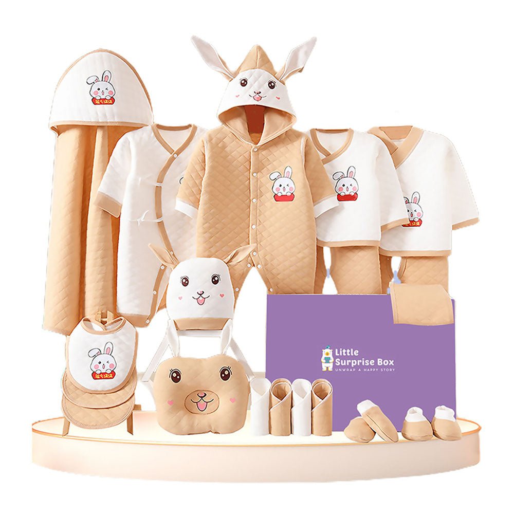 22 Pcs Winter Wear White & Beige Bunny Newborn Baby Girl/ Boy Gift Hamper Box - Little Surprise Box22 Pcs Winter Wear White & Beige Bunny Newborn Baby Girl/ Boy Gift Hamper Box