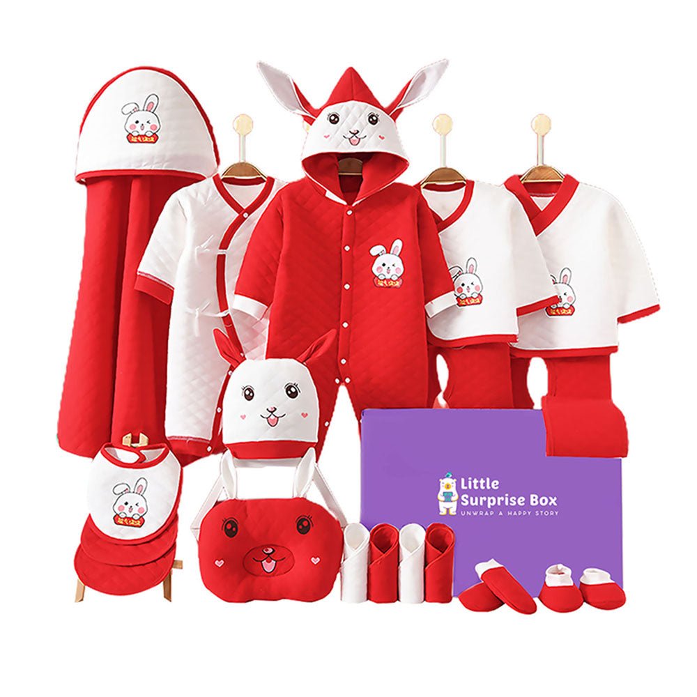 22 Pcs Winter Wear White & Red Bunny Newborn Baby Girl/ Boy Gift Hamper Box - Little Surprise Box22 Pcs Winter Wear White & Red Bunny Newborn Baby Girl/ Boy Gift Hamper Box