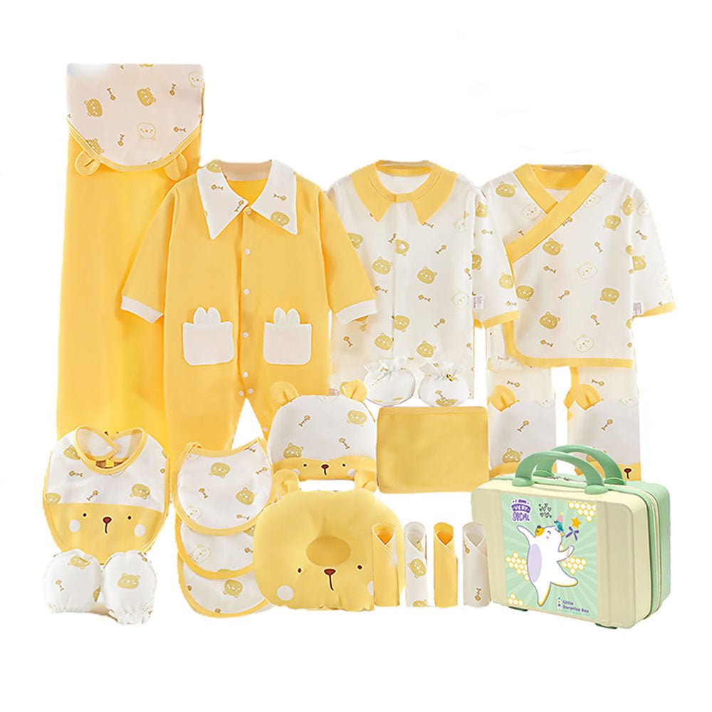 23 pcs Yellow & white Ted Face, Newborn Baby Hamper Box - Little Surprise Box23 pcs Yellow & white Ted Face, Newborn Baby Hamper Box