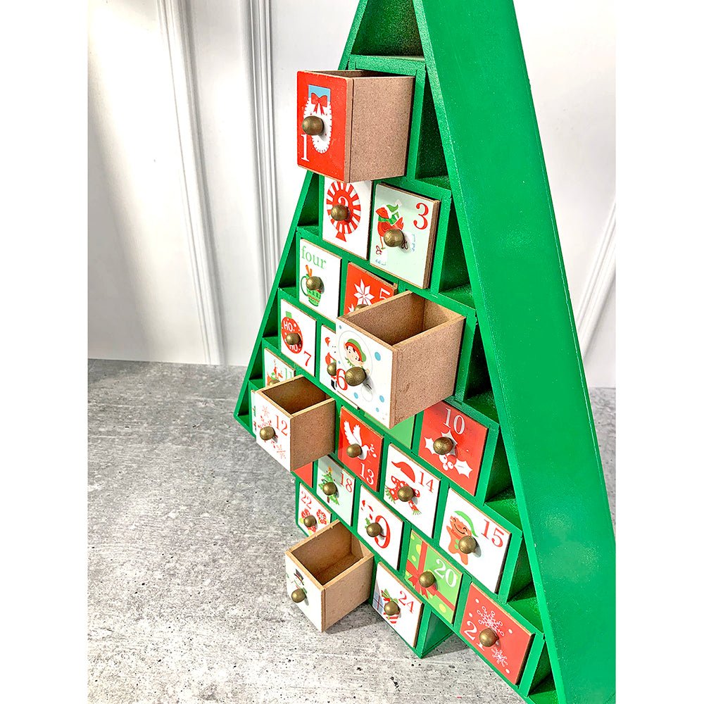 24 days, Wooden Green Tree Shape Advent Calendar for Christmas - Little Surprise Box24 days, Wooden Green Tree Shape Advent Calendar for Christmas