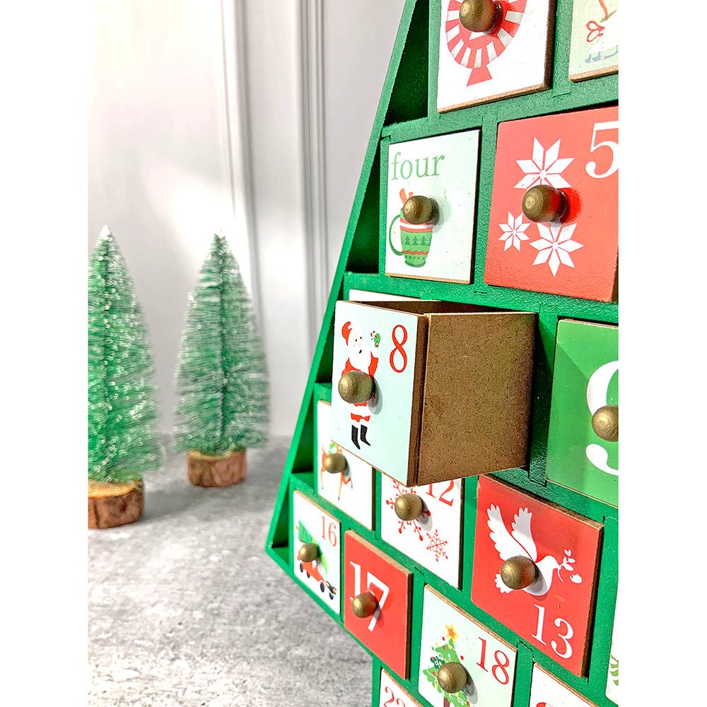 24 days, Wooden Green Tree Shape Advent Calendar for Christmas - Little Surprise Box24 days, Wooden Green Tree Shape Advent Calendar for Christmas