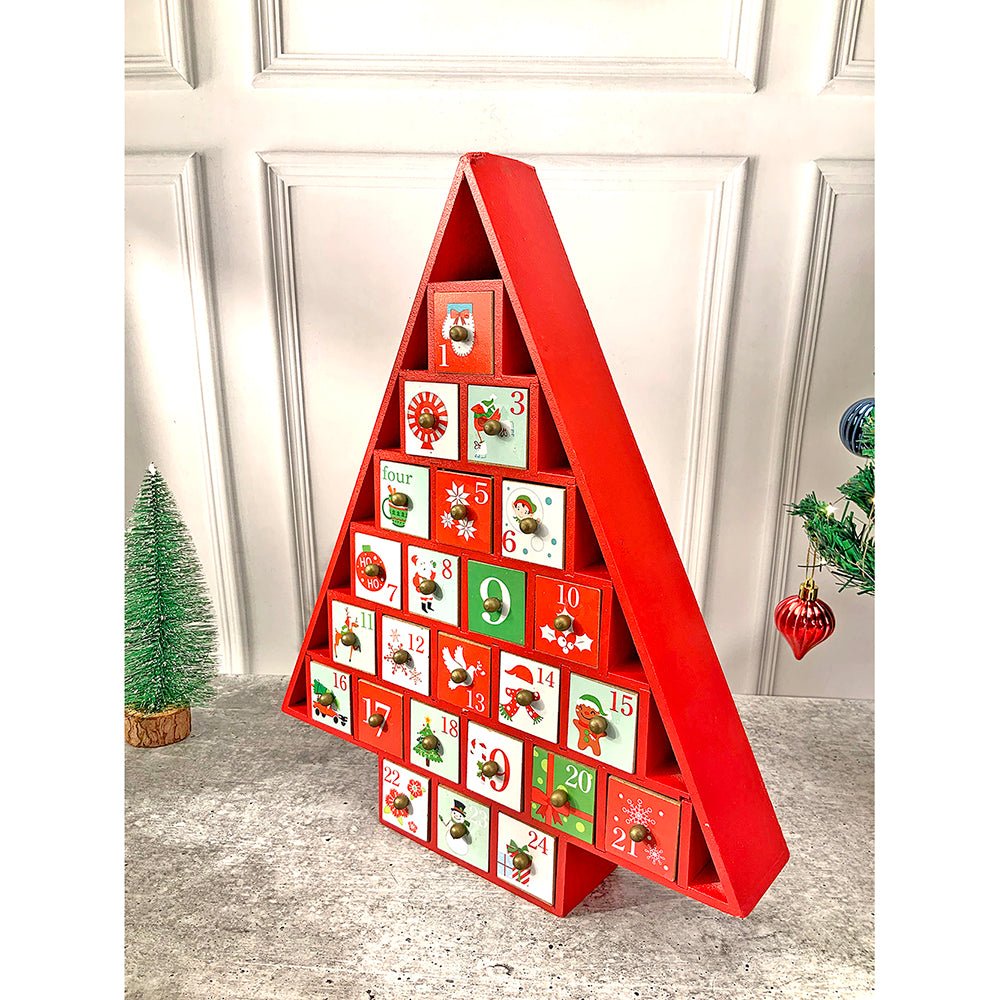 24 days, Wooden Red Tree Shape Advent Calendar for Christmas - Little Surprise Box24 days, Wooden Red Tree Shape Advent Calendar for Christmas