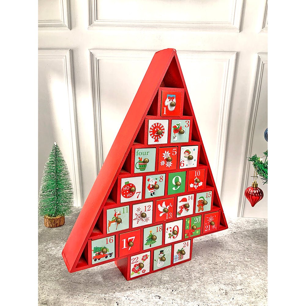 24 days, Wooden Red Tree Shape Advent Calendar for Christmas - Little Surprise Box24 days, Wooden Red Tree Shape Advent Calendar for Christmas