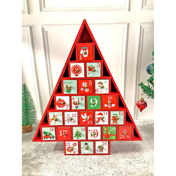 24 days, Wooden Red Tree Shape Advent Calendar for Christmas - Little Surprise Box24 days, Wooden Red Tree Shape Advent Calendar for Christmas