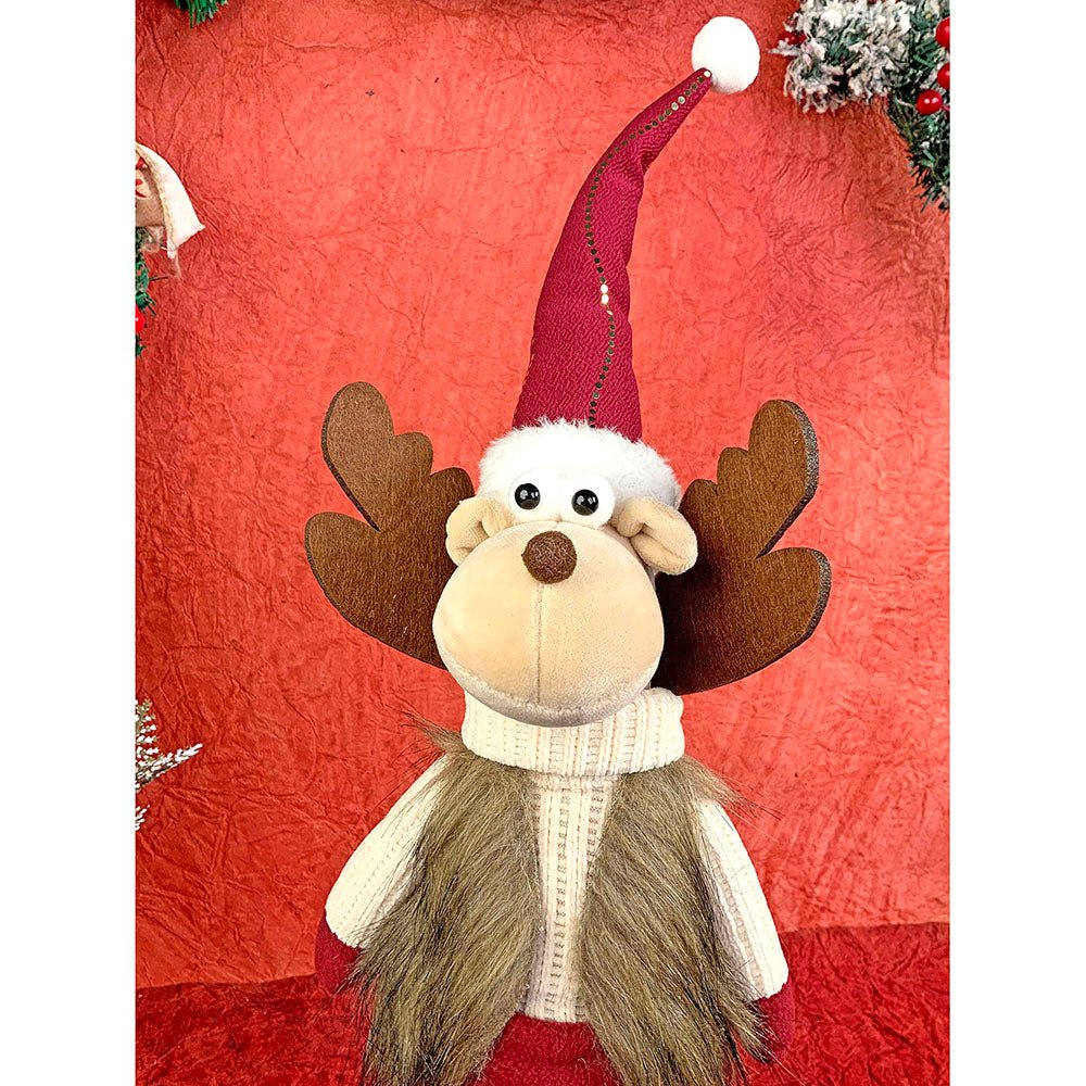 24 inches Cream Maroon Gold self Standing Reindeer Christmas Table Décor - Little Surprise Box24 inches Cream Maroon Gold self Standing Reindeer Christmas Table Décor