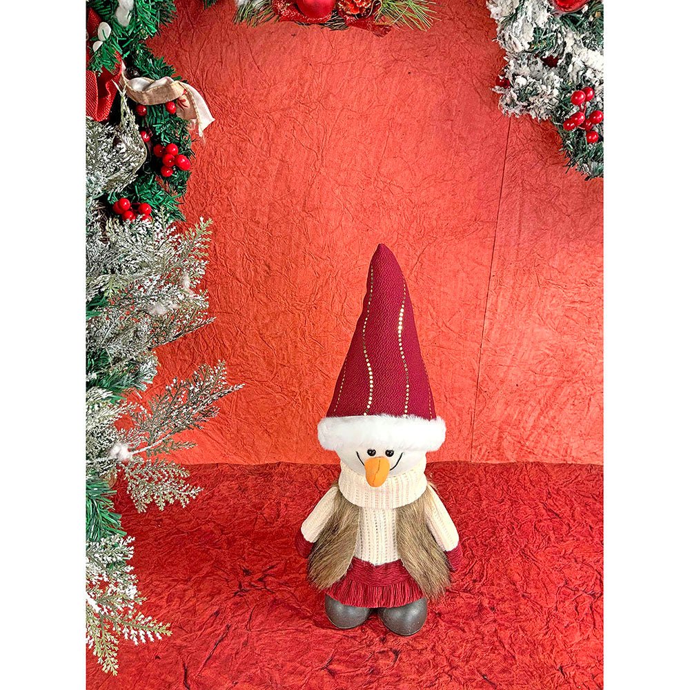24 inches Cream Maroon Gold self Standing Snowman Christmas Table Décor - Little Surprise Box24 inches Cream Maroon Gold self Standing Snowman Christmas Table Décor