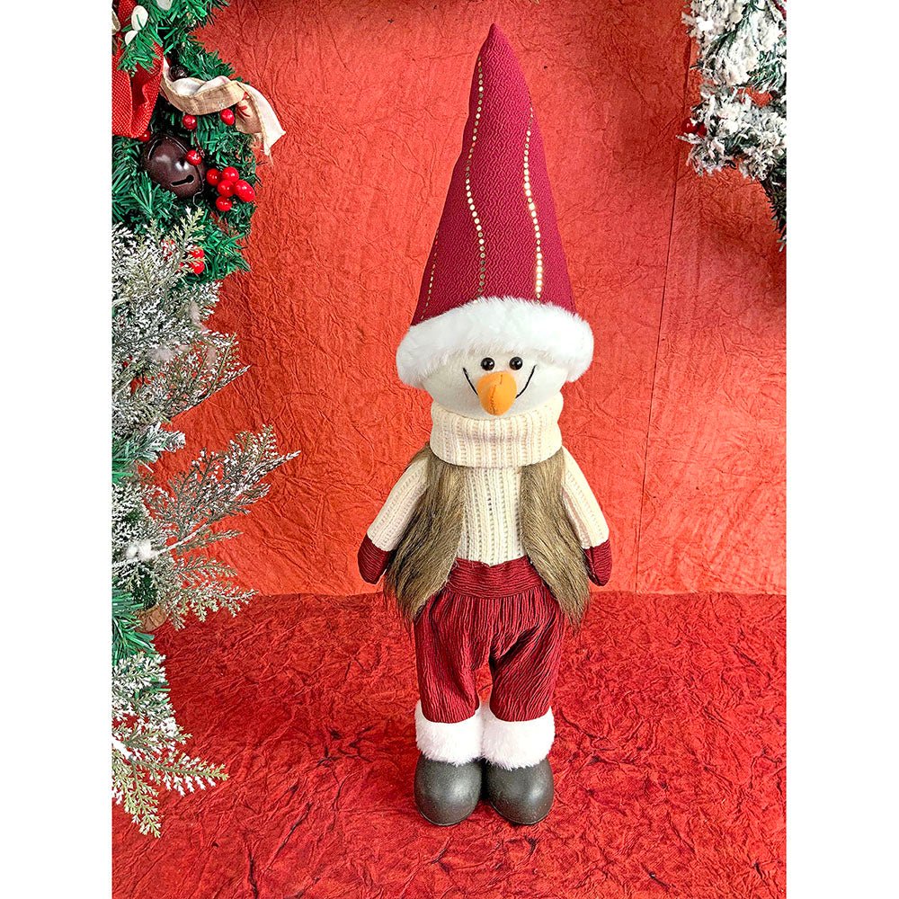 24 inches Cream Maroon Gold self Standing Snowman Christmas Table Décor - Little Surprise Box24 inches Cream Maroon Gold self Standing Snowman Christmas Table Décor