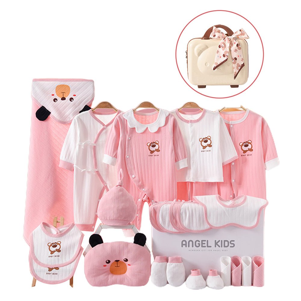 24 pcs Pink Scallop Mini Suitcase style Newborn Hamper for Baby Boy/Baby Girl. 0-6 months - Little Surprise Box24 pcs Pink Scallop Mini Suitcase style Newborn Hamper for Baby Boy/Baby Girl. 0-6 months