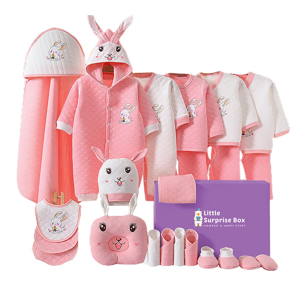 24 Pcs Winter Wear,White Pink Dual Bunny Newborn Baby Girl/ Boy Gift Hamper Box - Little Surprise Box24 Pcs Winter Wear,White Pink Dual Bunny Newborn Baby Girl/ Boy Gift Hamper Box