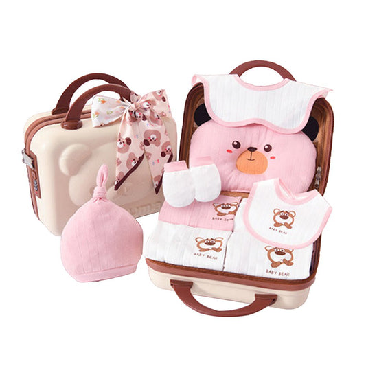 26 pcs Pink & brown Ted Mini Suitcase style Newborn Hamper for Baby Boy/Baby Girl. 0-6 months - Little Surprise Box26 pcs Pink & brown Ted Mini Suitcase style Newborn Hamper for Baby Boy/Baby Girl. 0-6 months