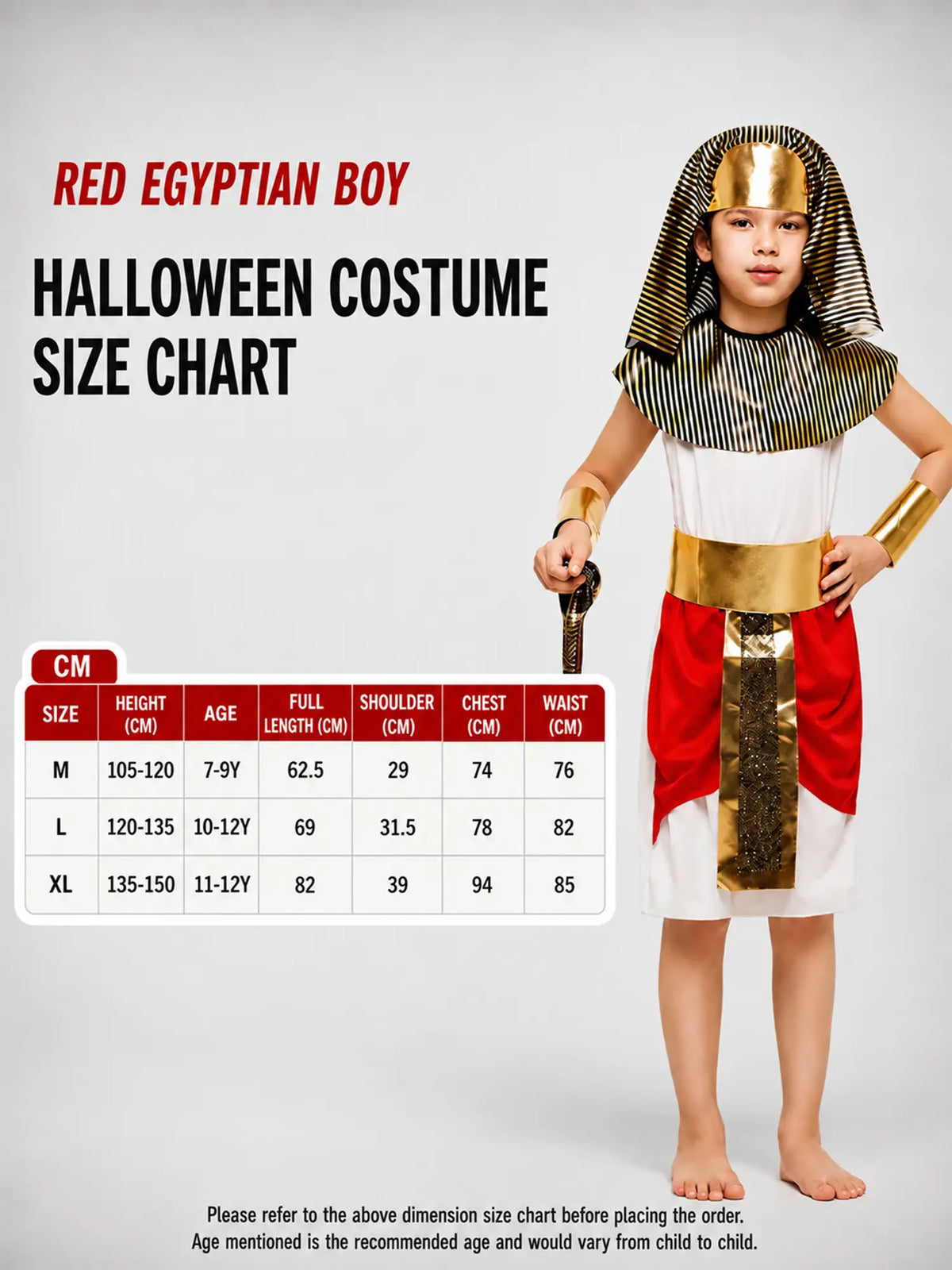 Red Egyptian Boy, Kids Halloween Costume Dress Up for Boys