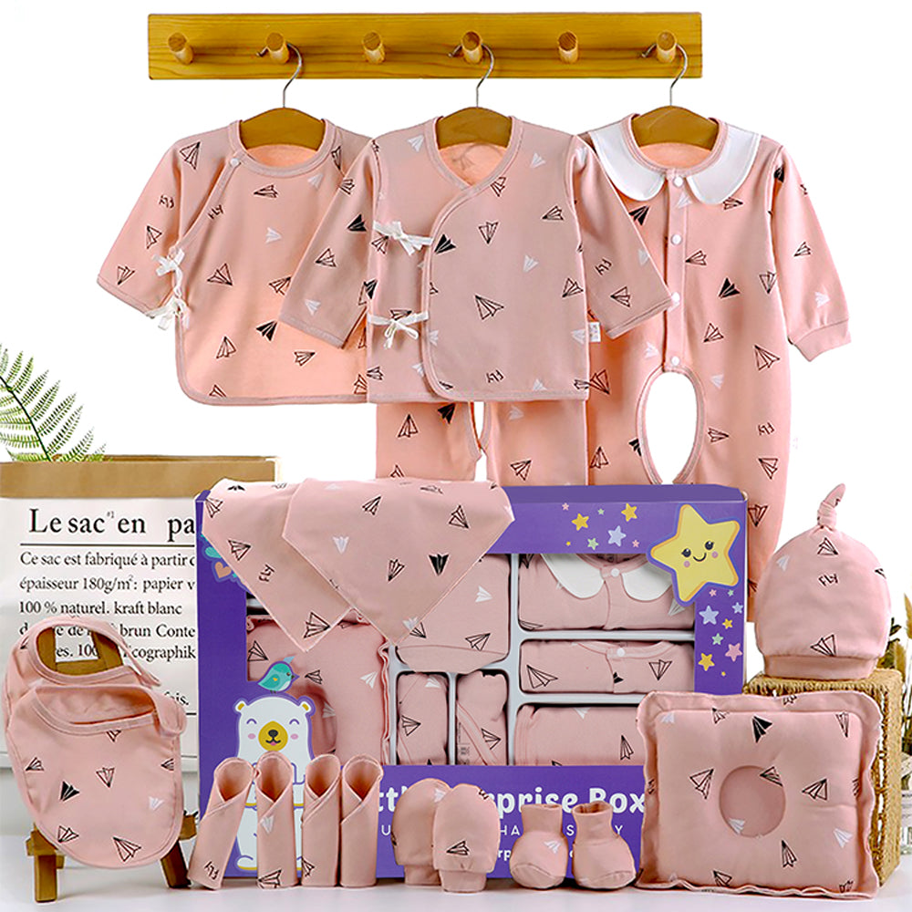صندوق هدايا للأطفال حديثي الولادة من الذكور والإناث، 21 قطعة، لون الخوخ (0 - 12 شهرًا)