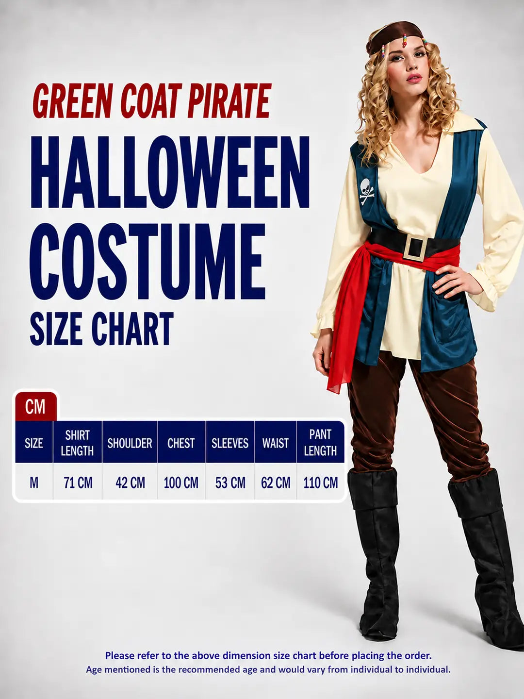 Green Coat Pirate Adult Halloween Costume Fancy Dress Up