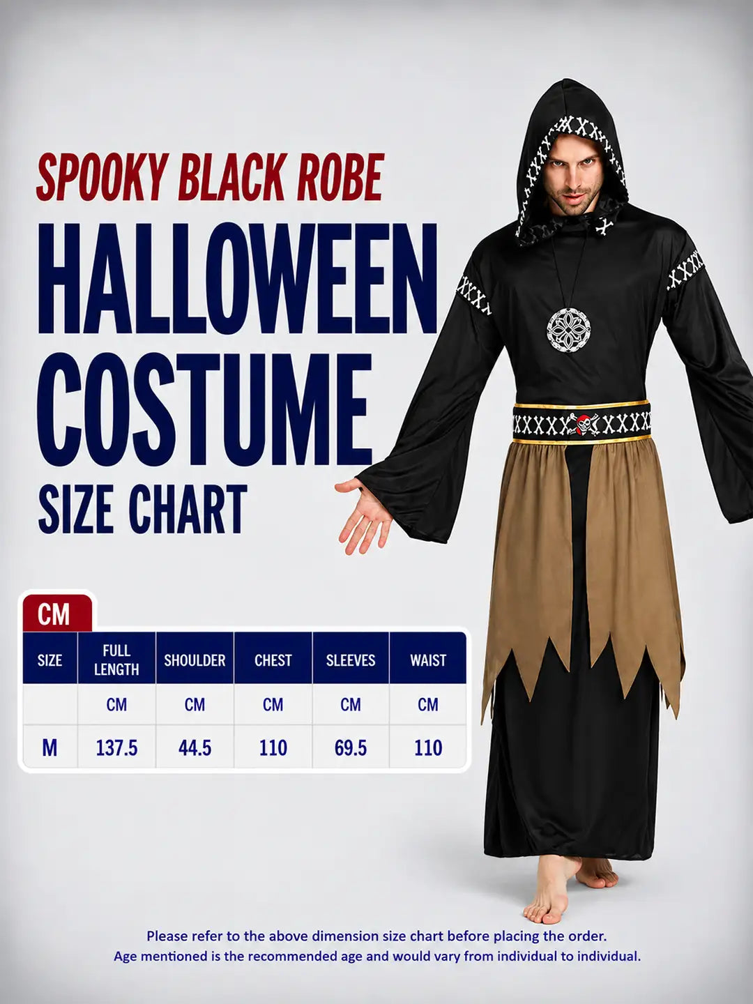 Spooky Black Robe Adult Halloween costume Fancy Dress Up