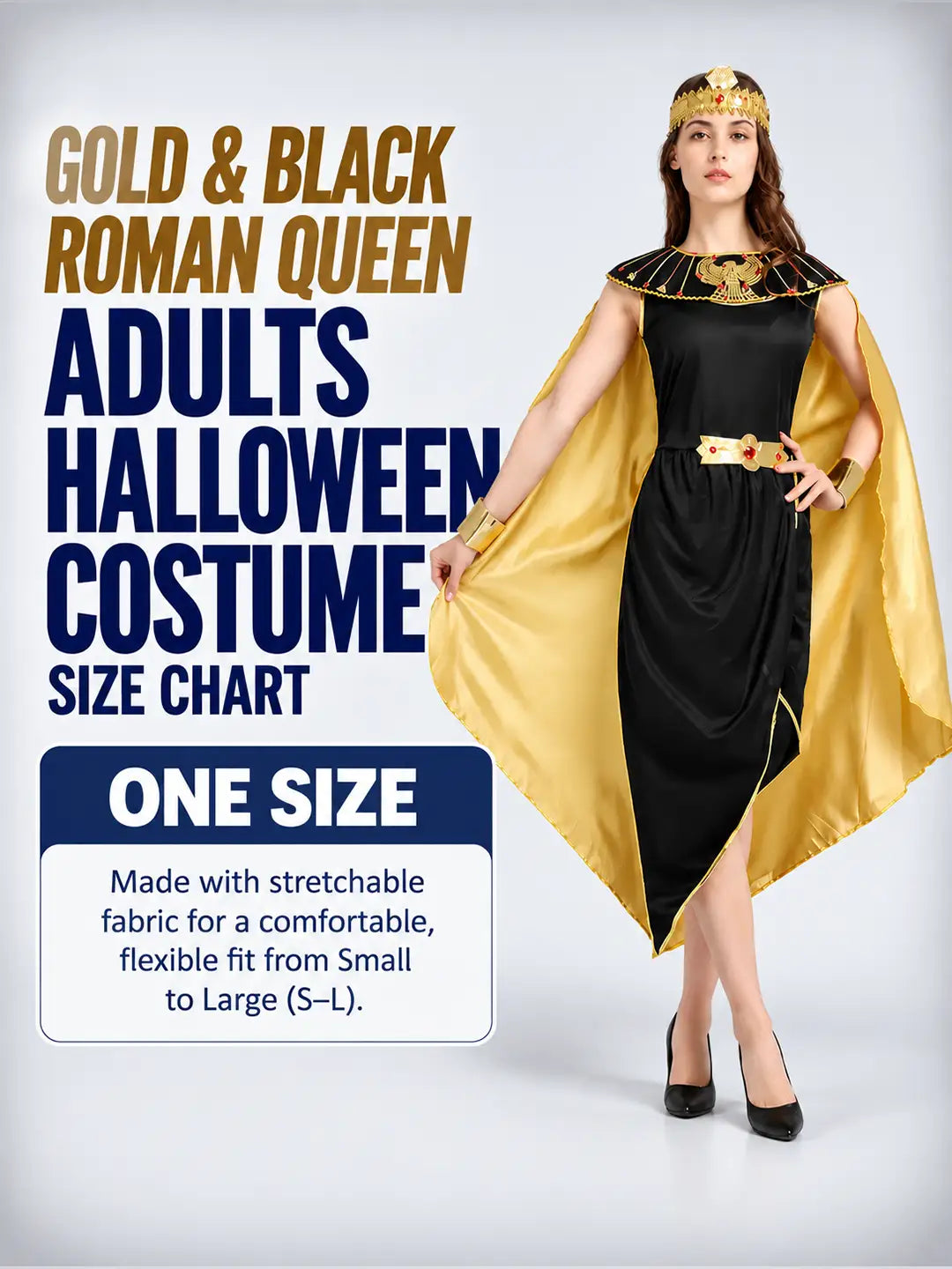 Gold & Black Roman Queen Adults Halloween Costume Dress Up