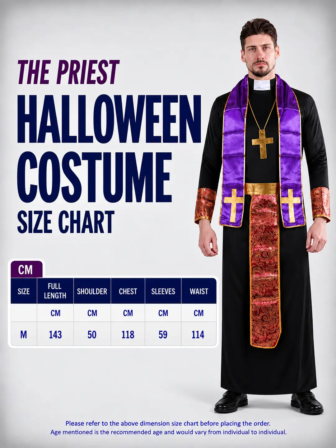 The Priest , Purple & Black Adults Halloween Costume Fancy Dress Up