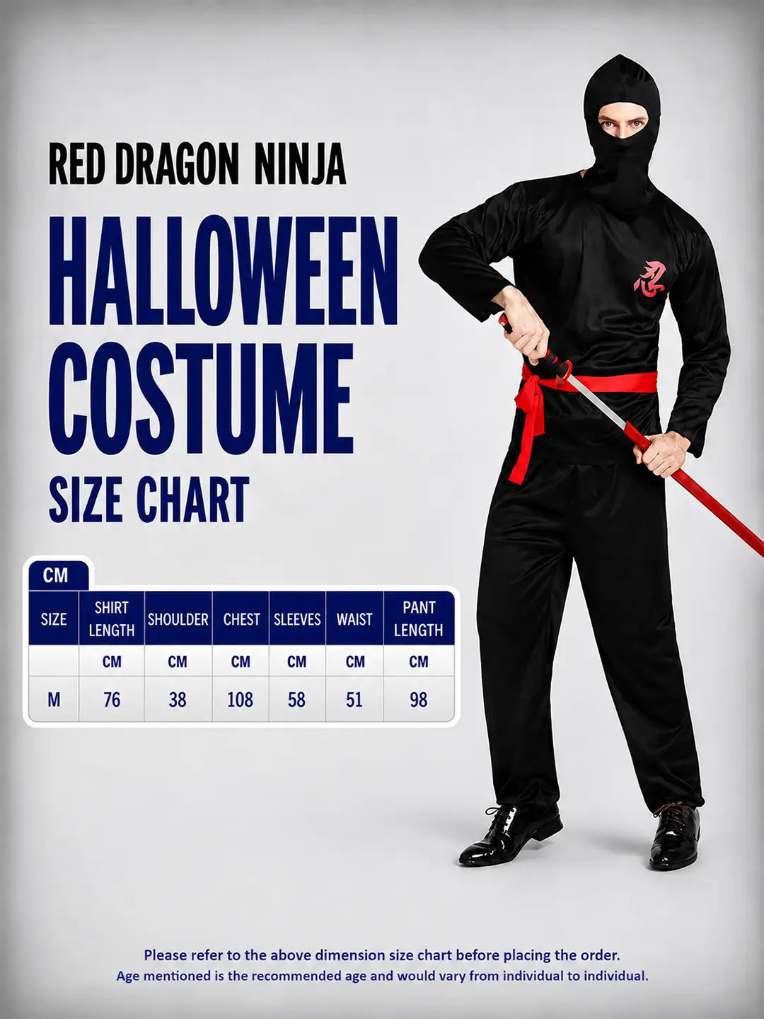 Red Dragon Ninja Adults Halloween Costume Fancy Dress Up