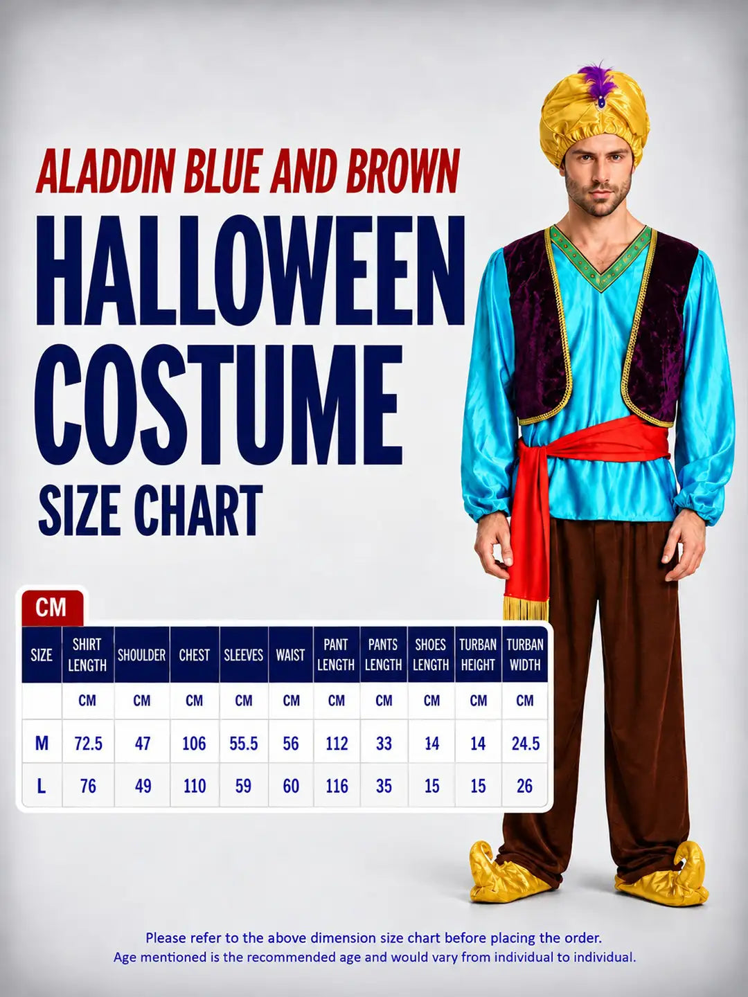 Aladdin Blue and Brown Adults Halloween Costume Fancy Dress Up
