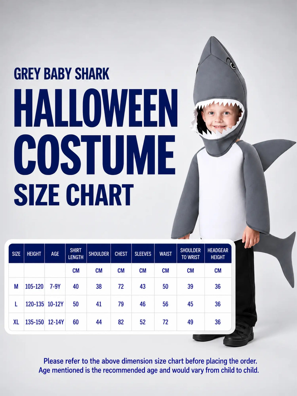 Grey Baby Shark , Kids Halloween Costume Fancy Dress Up