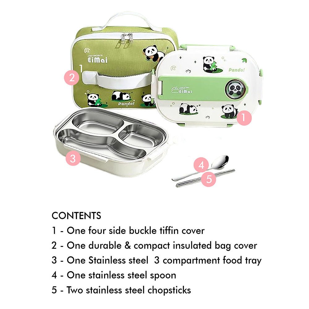 2D Panda Medium Size Size Stainless Steel Lunch Box with Lunch Bag - Little Surprise Box2D Panda Medium Size Size Stainless Steel Lunch Box with Lunch Bag