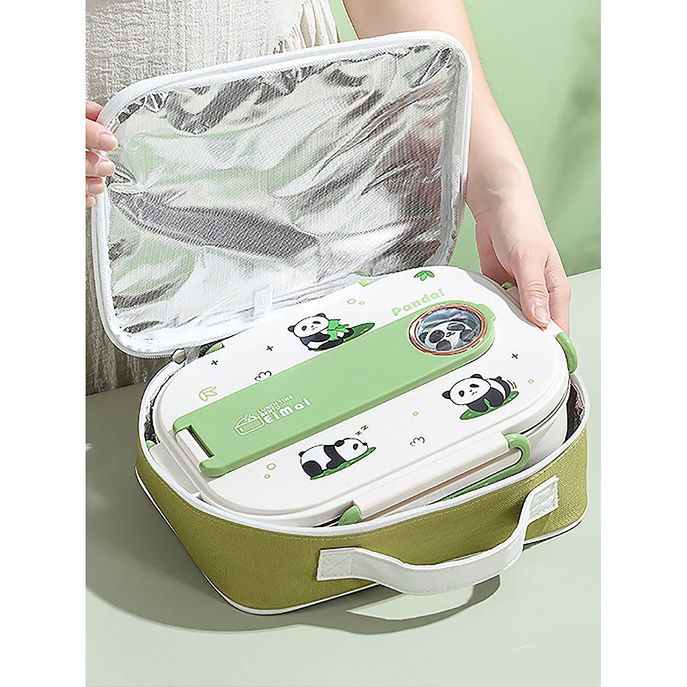 2D Panda Medium Size Size Stainless Steel Lunch Box with Lunch Bag - Little Surprise Box2D Panda Medium Size Size Stainless Steel Lunch Box with Lunch Bag