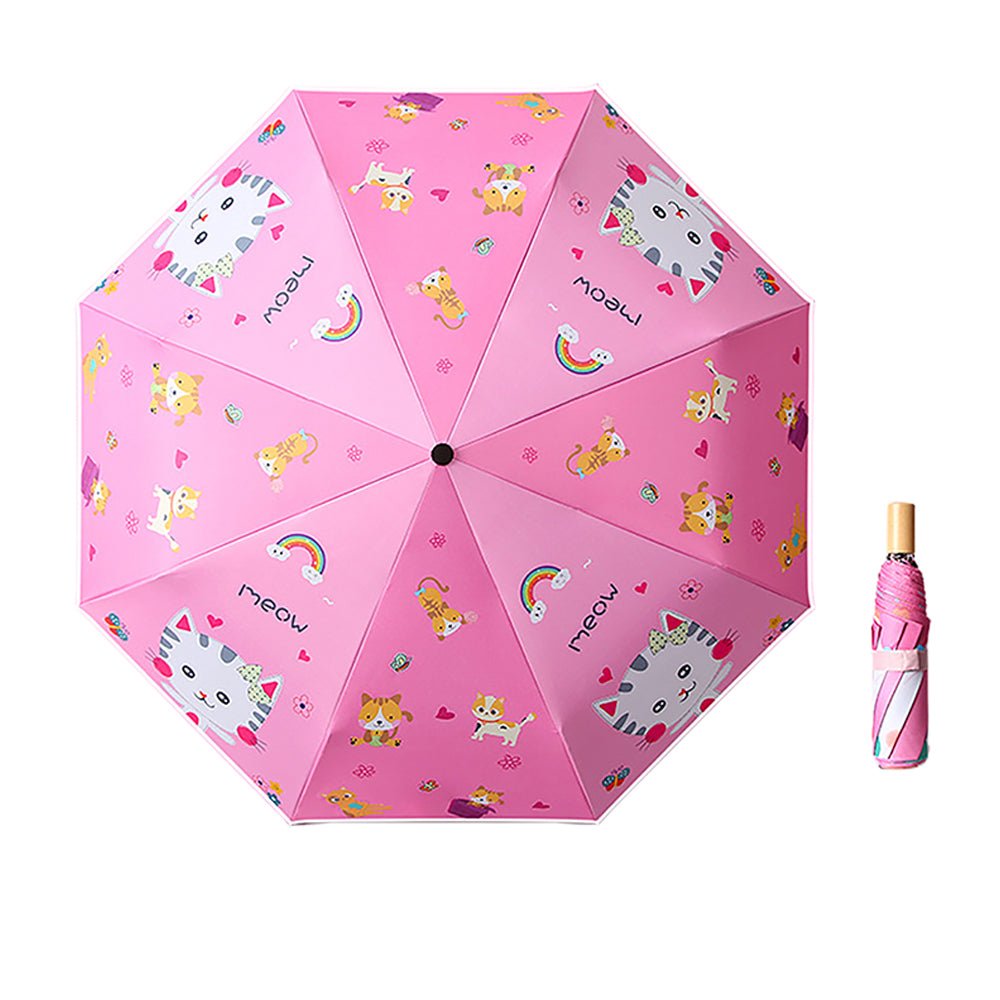 3 fold Meow Pink Kitten Umbrella for Kids - Little Surprise Box3 fold Meow Pink Kitten Umbrella for Kids