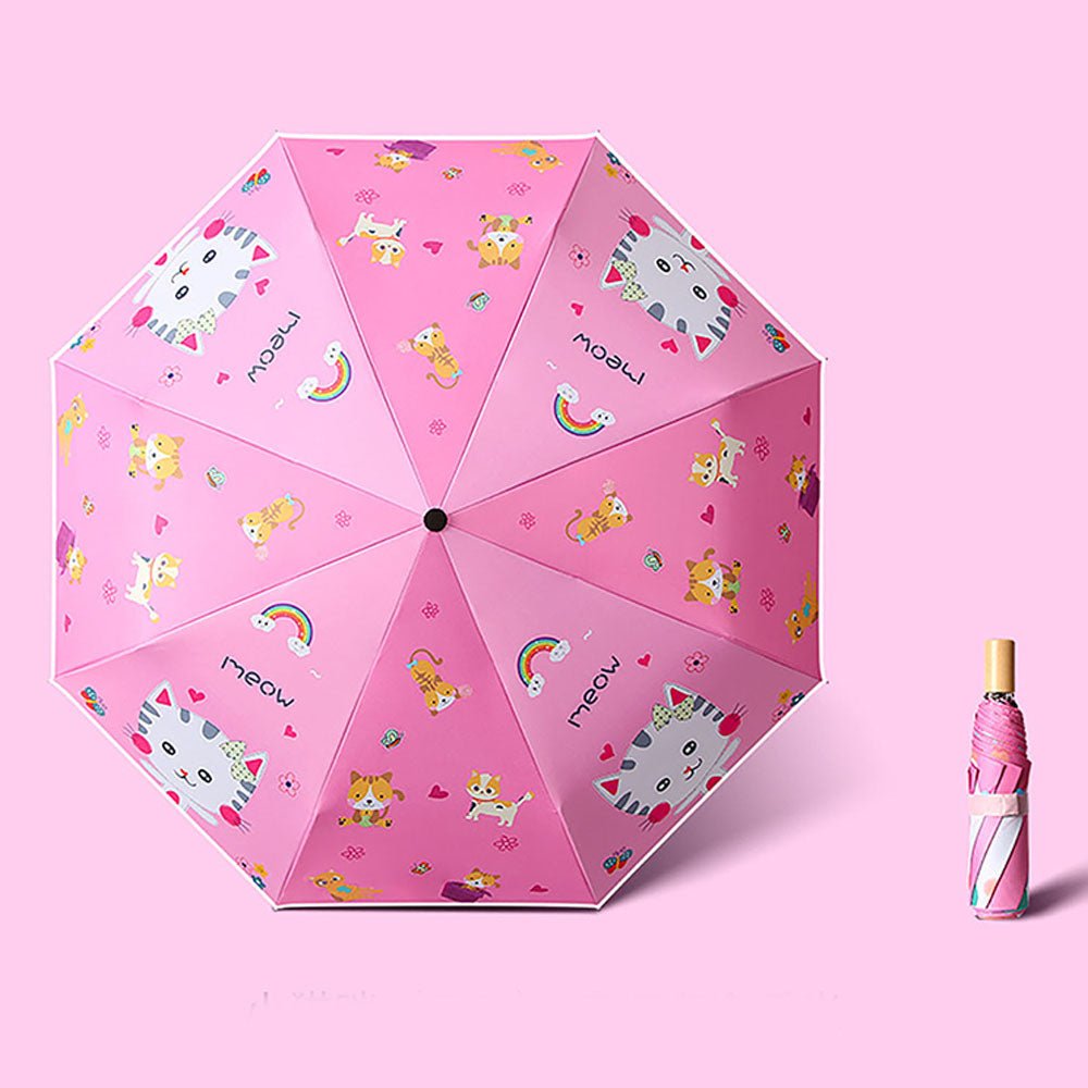 3 fold Meow Pink Kitten Umbrella for Kids - Little Surprise Box3 fold Meow Pink Kitten Umbrella for Kids