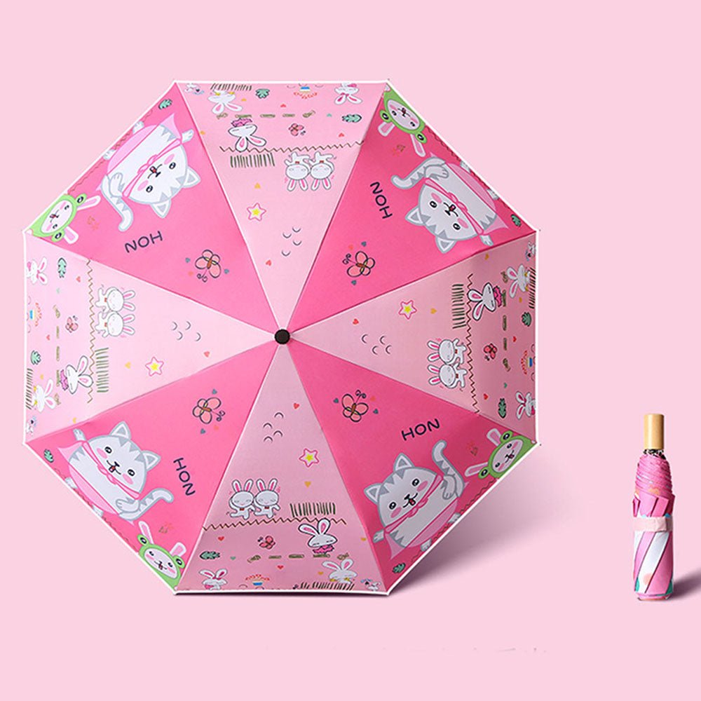 3 fold Pink Green Catty Umbrella for Kids - Little Surprise Box3 fold Pink Green Catty Umbrella for Kids