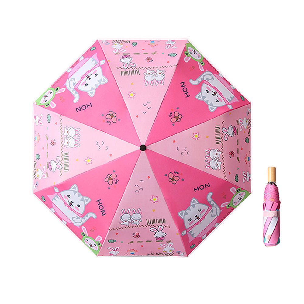 3 fold Pink Green Catty Umbrella for Kids - Little Surprise Box3 fold Pink Green Catty Umbrella for Kids