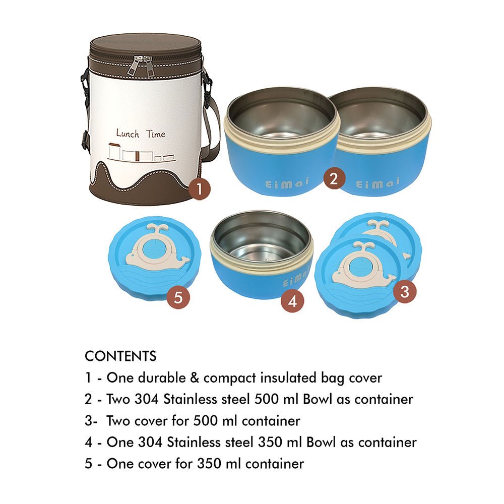 3 pcs Blue and Brown Stainless Steel Tiffin Set Lunch Box with Insulated Cover for Kids and Adults - Little Surprise Box3 pcs Blue and Brown Stainless Steel Tiffin Set Lunch Box with Insulated Cover for Kids and Adults