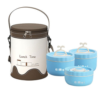 3 pcs Blue and Brown Stainless Steel Tiffin Set Lunch Box with Insulated Cover for Kids and Adults - Little Surprise Box3 pcs Blue and Brown Stainless Steel Tiffin Set Lunch Box with Insulated Cover for Kids and Adults