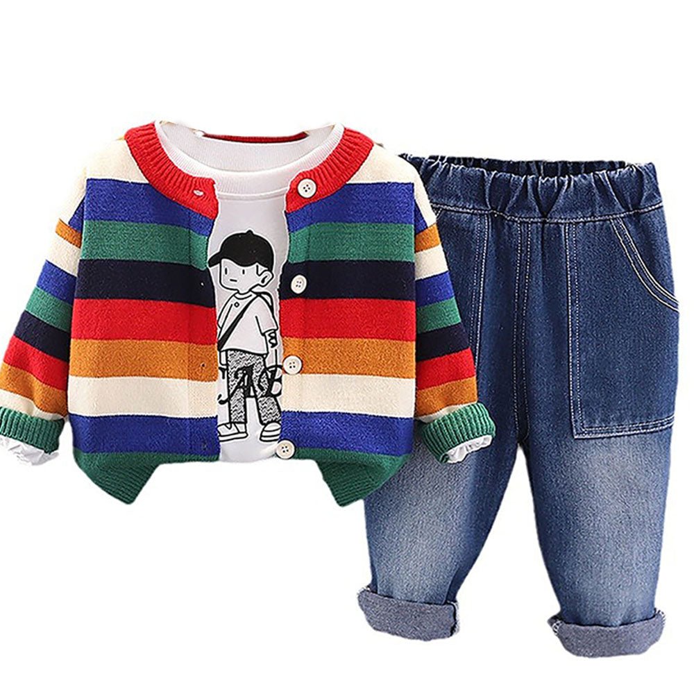 3 pcs Colorful Stripes Cardigan, tshirt/Denims set for Toddlers/Kids - Little Surprise Box3 pcs Colorful Stripes Cardigan, tshirt/Denims set for Toddlers/Kids