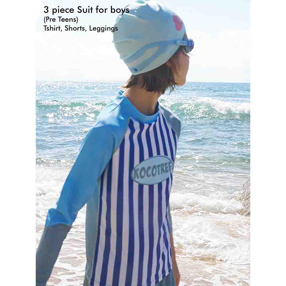 3 PCS Dark Blue Stripes Swimsuit for Boys with UPF 50+ - Little Surprise Box3 PCS Dark Blue Stripes Swimsuit for Boys with UPF 50+