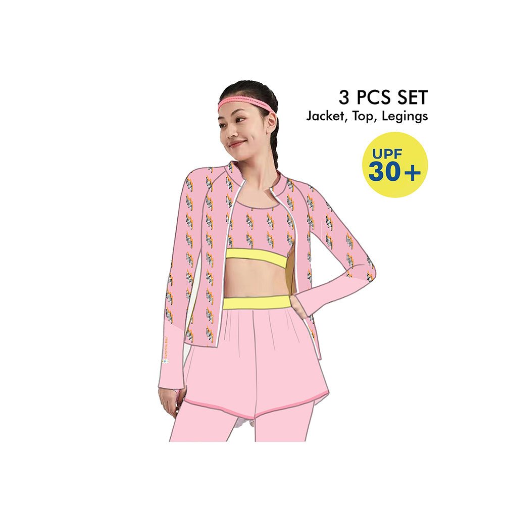 3 pcs Pink ThunderBolt Matching Top,Leggings & Jacket style Swimwear set for Pre teens & Teens - Little Surprise Box3 pcs Pink ThunderBolt Matching Top,Leggings & Jacket style Swimwear set for Pre teens & Teens