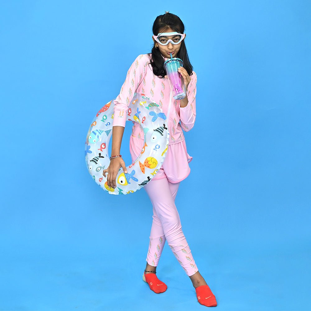 3 pcs Pink ThunderBolt Matching Top,Leggings & Jacket style Swimwear set for Pre teens & Teens - Little Surprise Box3 pcs Pink ThunderBolt Matching Top,Leggings & Jacket style Swimwear set for Pre teens & Teens