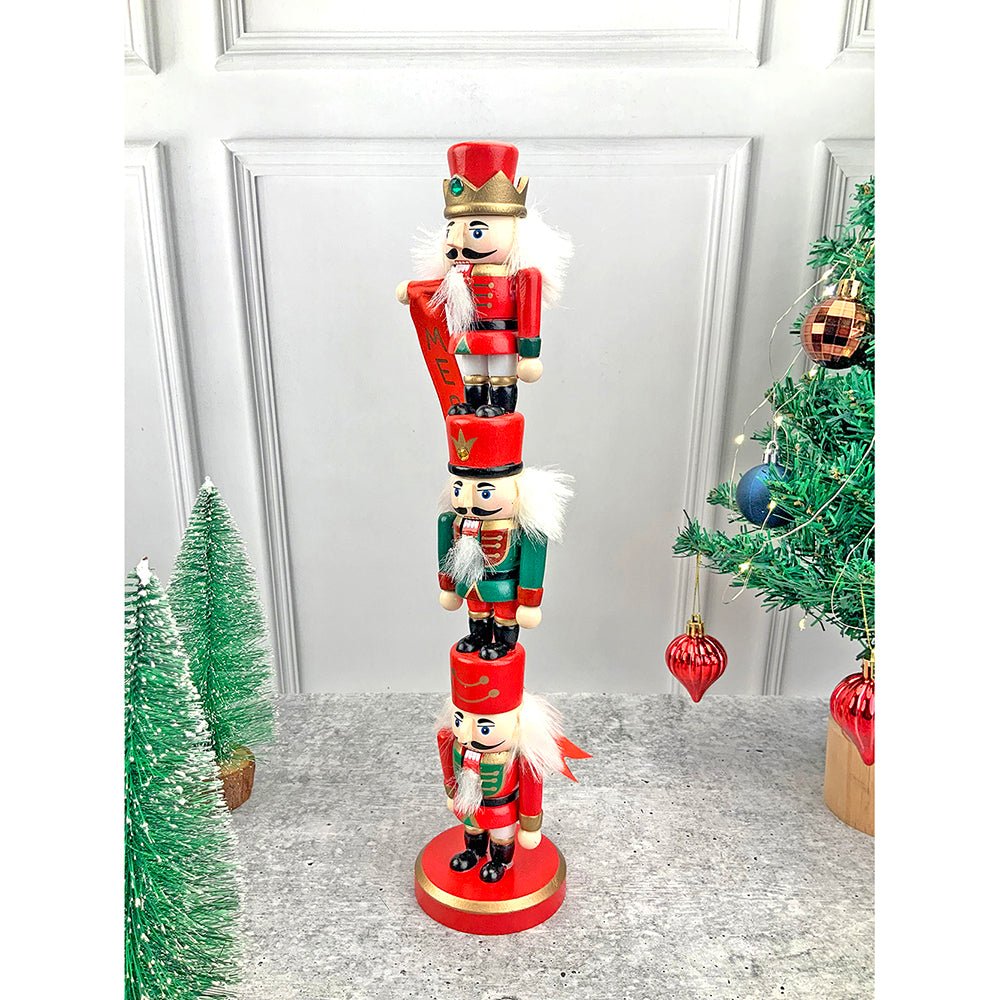 3 Tier Stacked Wooden Nutcracker Christmas Table Décor - Little Surprise Box3 Tier Stacked Wooden Nutcracker Christmas Table Décor