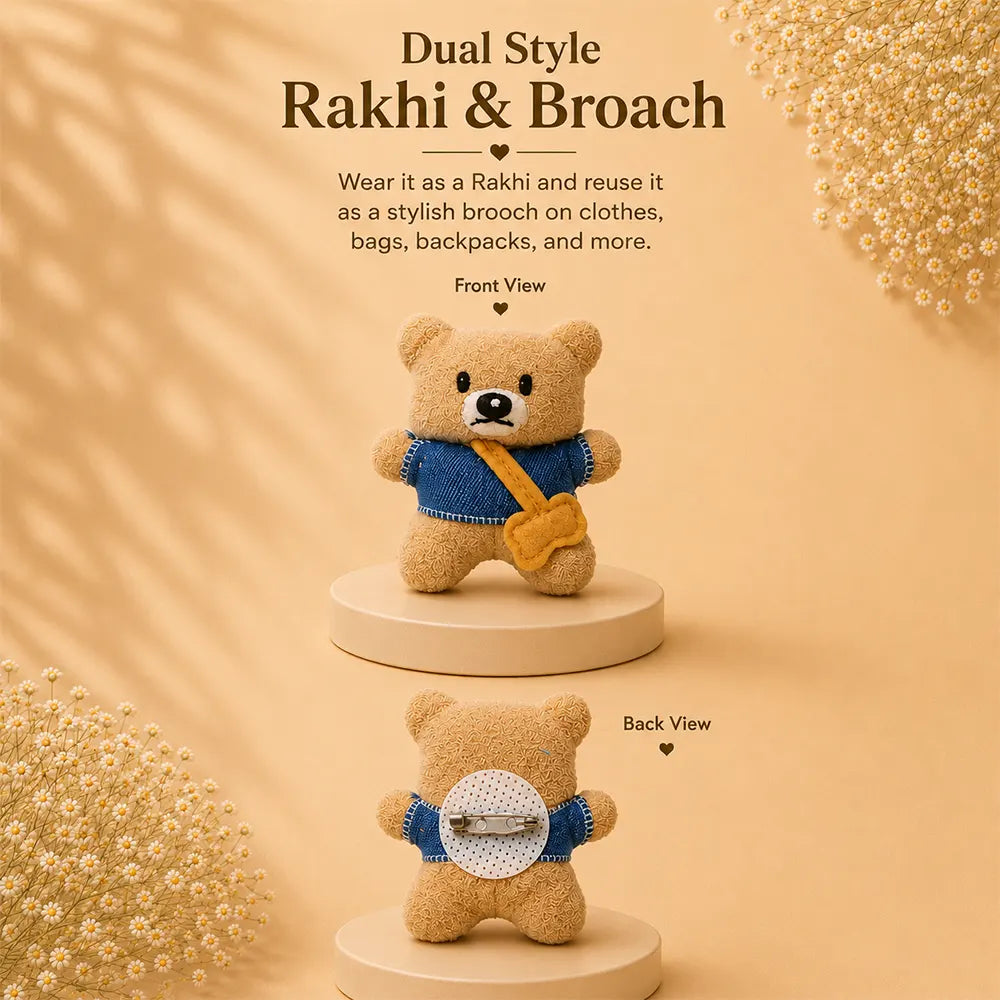 Dual style Sling Bag Bear Rakhi & Brooch Clip for Kids