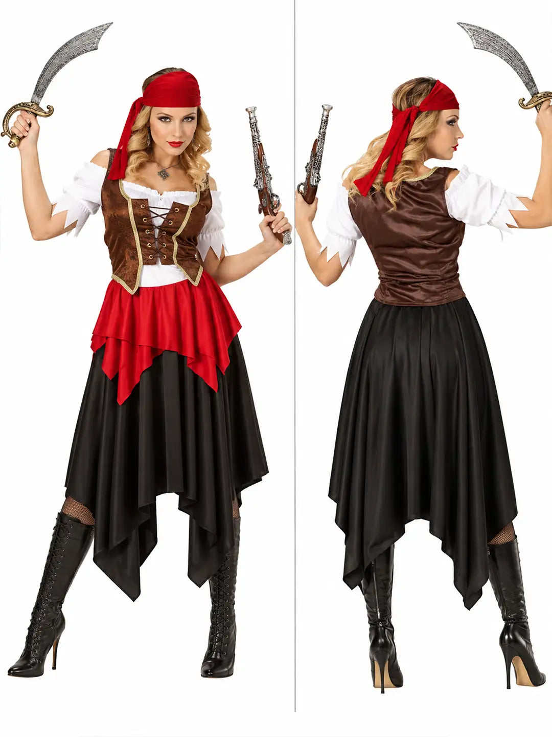 Checks Top & Skirt Pirate Adult Halloween Costume Fancy Dress Up