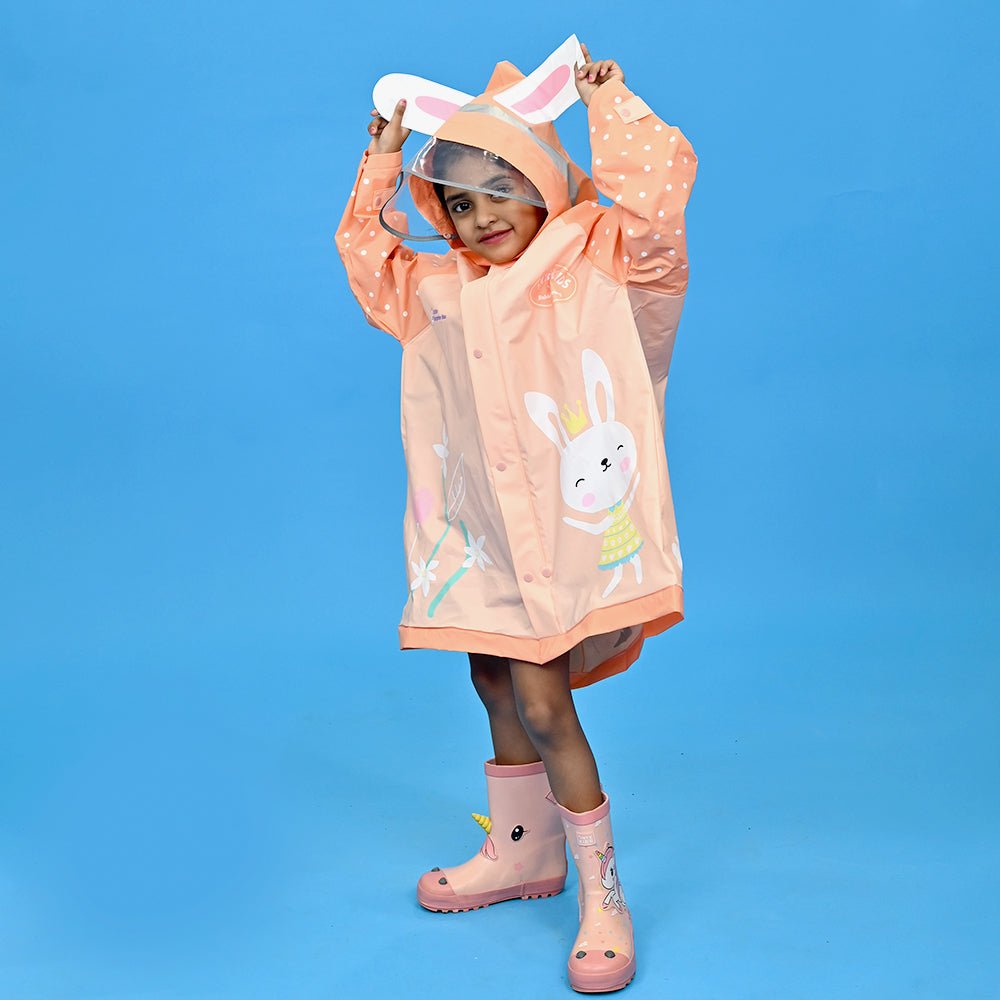 Little Surprise Box 3d Bunny Orange Sleeves & Hood Knee Length Raincoat for Kids - Little Surprise BoxLittle Surprise Box 3d Bunny Orange Sleeves & Hood Knee Length Raincoat for Kids