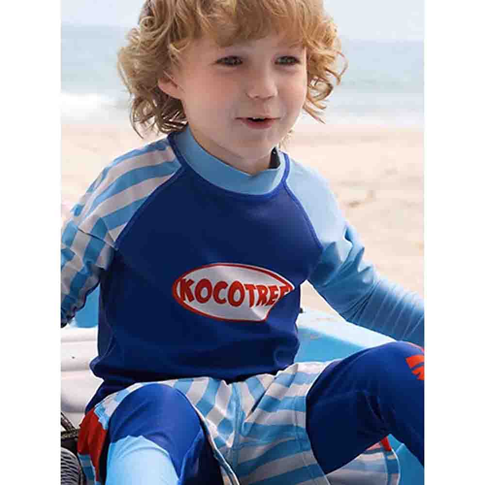 3pcs Light Blue Stripes Swimsuit for Boys with UPF 50+ - Little Surprise Box3pcs Light Blue Stripes Swimsuit for Boys with UPF 50+