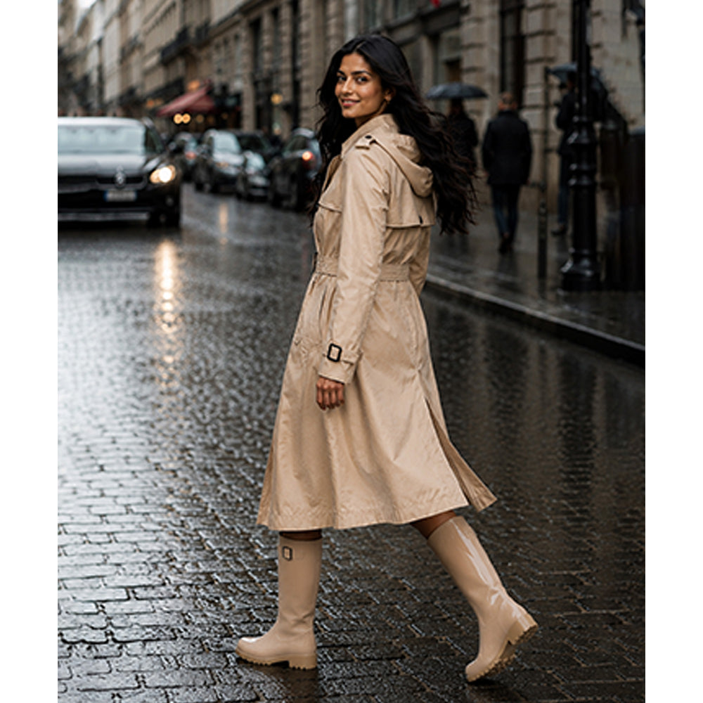 Cream Trench Coat Style Raincoat for Adults