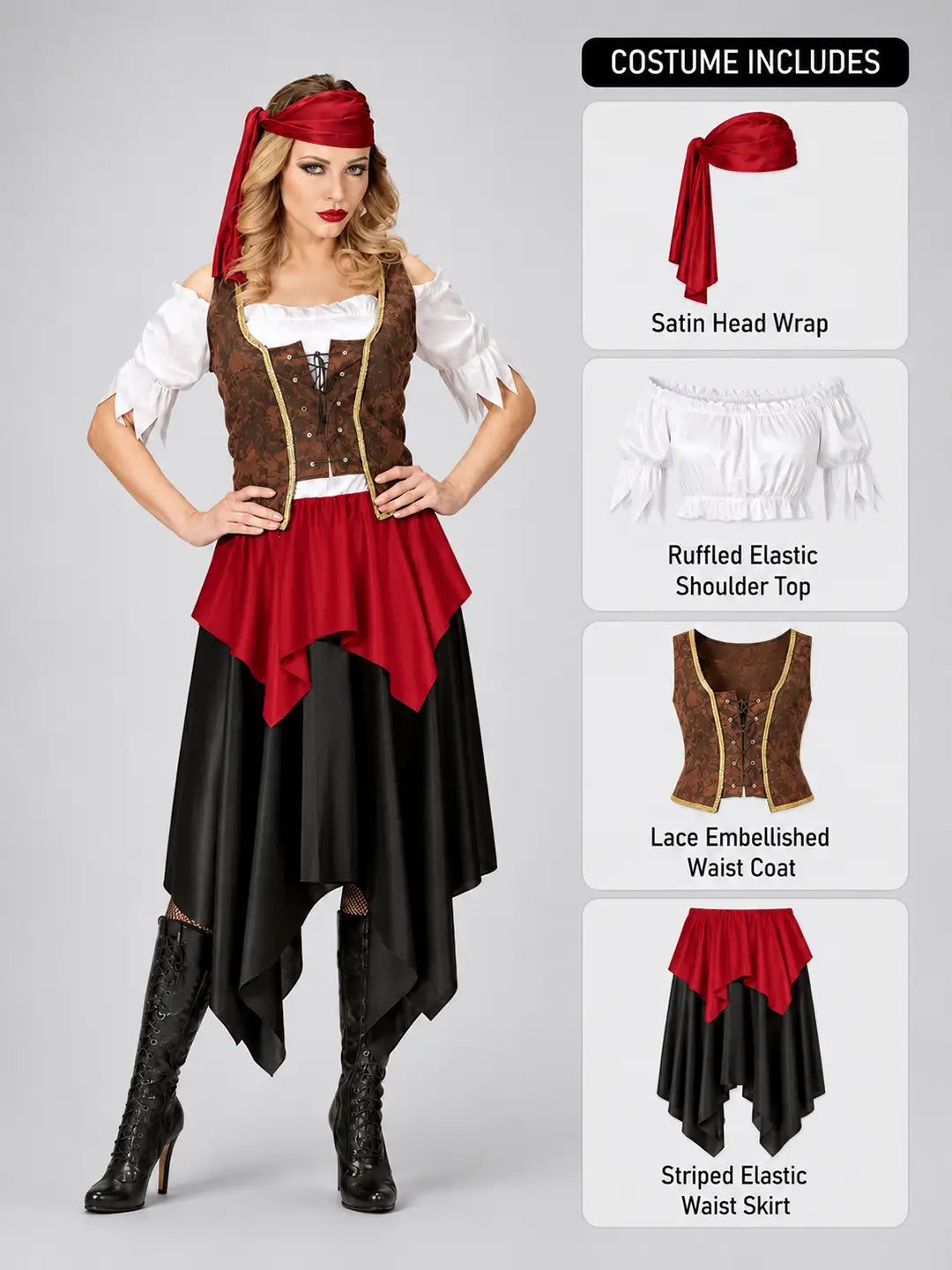 Checks Top & Skirt Pirate Adult Halloween Costume Fancy Dress Up