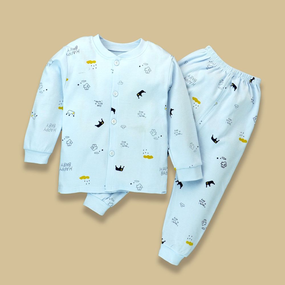 Blue Happy Baby Full sleeves tops & pants set Unisex Kids Wear