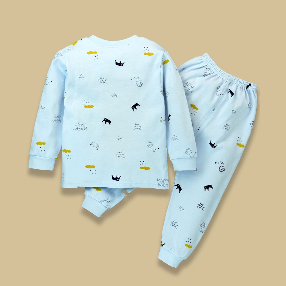 Blue Happy Baby Full sleeves tops & pants set Unisex Kids Wear